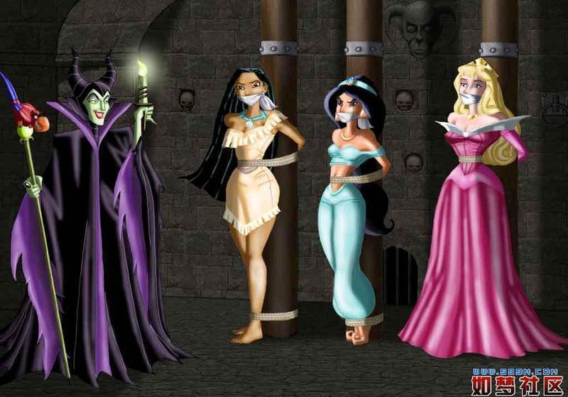 PSSM & Disney Princess [Boxtie,Gag,Leather,High heel,wood pole bondage,Western Anime,Bound arms behind]