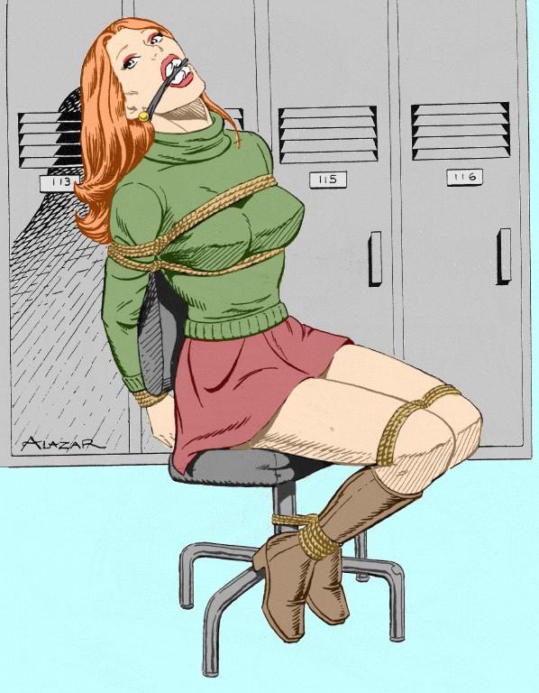 AlazarsArt 漫畫女郎多樣綑綁 (1) - AlazarsArt.com 系列作品，不同風格的漫畫，女郎多樣綑綁，一輯 [日式反绑,堵嘴,欧美动漫,后手缚（低混乱值）,长筒靴]