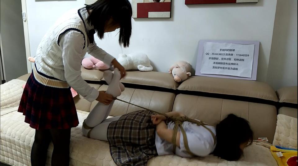[Rhythm studio] two girls in black and white panty hose tied featuring: two girls in black and white panty hose tied, electric shock, tickle, torture