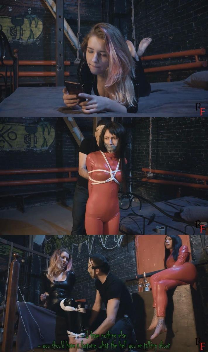 Stolen goods got her in trouble – Fetish movie (FULL HD MP4) RussianFetish<br><br>CATEGORIES: BONDAGE, CATSUITS, DID, DIRTY FEET, FOOT TICKLING, ROPE BONDAGE<br>By John. Made by request<br>Outfit:<br>Kate Anima in a red catsuit, barefoot and dirty soles<br>Fairy Fox in a black catsuit, barefoot and dirty soles<br>Details: Main dialogs are subtitled in English, tying on-screen with white ropes, big toes tied by a very thin long string.<br>Story<br>Burglar Fairy Fox is on the bed studying some plans. She has stolen very valuable jewelry a few days ago. Other burglars had the same plan, now they want it. Kate Anima knocks on her door, introduces herself with a little “welcome-present”, as a new neighbor. She brings something like wine. Oh yes, please come in. Fairy Fox knows its a lie, tries to trick Kate with small talk to grab her but Kate Anima overtakes her, hand over her mouth, calls her masked partner who’s waiting outside for the right moment. They put her on the ground and start to tie her up.<br>Fairy Fox sits on the bed, with tied hands and legs as they tie her feet. “I think you have some valuables from your last heist which belongs to us, where is it?”, Kate says. “No, there was only some money nothing more”, Fox answers. “I don’t think so”, Kate sats. They put few stripes of duct tape over her mouth, he unzips her catsuit so her breast pop out and breast-ropes her, ties her feet, pushes her on the bed and tie her dirty feet onto the bed frame, tells Kate Anima to search something to tickle her. Fairy makes big eyes and spreads her toes. He ties her big toes together. Kate returns with a feather and brush. “Looks nice, should I start?”, she says. “Yeah!”, the masked man says. Kate starts to tickle her dirty soles. After a while, Kate takes off the gag and asks her again. “Look yourself its nothing here!”, yelps Fairy Fox. “Ok well is it hidden upstairs in your studio?”, Anima says Fairy is perplexed, how do they know that she rented it under another name. They gag her and leave her alone.<br>Fairy Fox got free, turns off the light, and overpowers Kate as she comes back. But gladly for Kate, her masked partner returns just at the right time and they overpower together Fairy without a problem.<br>Fairy has already tied hands. “Found it, the great news isn’t it?”, Kate says happily. Fairy Fox insults them badly. “Hey, Kate grab one of those dirty socks on the floor!”, he says. He puts it in her protesting mouth, few stipes of tape over it, unzips her catsuit again, breast-ropes her. Fairy Fox could explode and is very restive so he ties another long rope to her tied hands, pulls it from behind between her legs, grabs it in front of her to drags the feisty barefoot Fairy Fox up the stairs. There they use the rope for a tight crotch rope, tie her legs over and under her knees. They put her on the table. He ties her feet together. Kate Anima tells him that she will get her shoes and leaves. He hogties her, ties her dirty big toes together. Suddenly he sees Kate took all the valuables. “That bitch!!!” Kate has altogether, grabs the bag when the masked man surprises her from behind. “You sneaky bitch!”, he says.<br>Kate has tied hands. “You wanted all for yourself, here’s your price.” He grabs the other sock on the floor and pushes it in her protesting mouth then he breast-ropes her, ties another long rope to her tied hands, pulls it from behind between her legs, grabs it in front of her. “Let’s go visit Fairy”, drags her up the stairs. There he uses the rope for a tight crotch rope, puts her onto the table beside Fairy.<br>Kate Anima has tied legs over and under her knees, he ties her feet together, hogties her, ties her dirty big toes together. That’s it and leaves them alone for struggling. Later in the apartment, he remembers that he left the scissors on the floor. Better check it again.<br>Fairy and Kate got out from hogtie and toe-tie and they try to cut the rope with the scissors as he enters. “Why am I not surprised!”, he says and puts Kate on the table, hogties her very tight, ties her dirty big toes tight together. Then he grabs Fairy and puts her beside Kate, hogties her very tight, ties her dirty big toes tight together while Kate struggles like hell. “I see not safe enough!”, he also ties her hair and connects them with the hogtie and blindfolds her. Fairy mumbles, he also ties her hair and connects them with the hogtie then blindfolds her too. Then he leaves them alone for the final struggling. Enjoy!<br><br>分类:束缚,紧身连衣裤,DID,脏脚,脚痒,绳子束缚<br>约翰。 应要求提出<br>服装，服装:<br>凯特*阿尼玛在红色紧身连衣裤，赤脚和肮脏的鞋底<br>仙女狐狸在黑色紧身连衣裤，赤脚和肮脏的鞋底<br>细节：主对话框有英文字幕，屏幕上用白色的绳子绑着，大脚趾被一根很细的长绳绑着。<br>故事<br>窃贼仙狐正在床上研究一些计划。 她几天前偷了很贵重的珠宝. 其他窃贼也有同样的计划，现在他们想要它。 凯特阿尼玛敲她的门，介绍了自己一点点"欢迎礼物"，作为一个新的邻居。 她带来了酒之类的东西。 哦，是的，请进。 仙女狐狸知道这是一个谎言，试图欺骗凯特与闲聊抓住她，但凯特阿尼玛超过她，交出她的嘴，打电话给她的蒙面伴侣谁在外面等待合适的时机。 他们把她放在地上，开始把她绑起来。<br>仙女狐狸坐在床上，绑手和腿，因为他们绑她的脚。 "我想你上次抢劫案的一些贵重物品是我们的，在哪里？"凯特说。 "不，只有一些钱而已"，福克斯回答。 "我不这么认为"，Kate sats。 他们在她的嘴上放了几条胶带，他解开了她的紧身连衣裤，让她的[X_X]跳出来，用[X_X]绑住她，绑住她的脚，把她推到床上，把她脏兮兮的脚绑在床架上，告诉凯特*阿尼玛去找点东西逗她。 仙女使大眼睛和传播她的脚趾。 他把她的大脚趾绑在一起. 凯特带着羽毛和刷子回来。 "看起来不错，我应该开始吗？"她说。 "是啊！"蒙面人说。 凯特开始胳肢她肮脏的鞋底。 过了一会儿，凯特脱下堵嘴，再次问她。 "你看看这里什么都没有！"，大叫仙狐。 "好吧，它藏在你工作室的楼上吗？"，Anima说Fairy很困惑，他们怎么知道她用另一个名字租了它。 他们堵住她,让她一个人呆着.<br>Fairy Fox获得了自由，关闭了灯，并在凯特回来时压倒了她。 但很高兴凯特，她的蒙面伴侣在正确的时间回来，他们一起压倒仙女没有问题。<br>仙女已经绑手了。 "找到了，好消息不是吗？"，凯特高兴地说。 仙狐对他们的侮辱很严重。 "嘿，凯特在地板上抓住一只脏袜子！"他说。 他把它放在她抗议的嘴里，用几丝胶带复盖它，再次解开她的紧身连衣裤，用[X_X]绑住她。 仙狐可能会爆炸，非常不安，所以他把另一根长绳绑在她被绑的手上，从她的腿之间从后面拉出来，抓住它在她面前把那只活泼的赤脚仙狐拖上楼梯。 在那里，他们用绳子做一根紧身裤裆绳子，把她的腿绑在膝盖下面。 他们把她放在桌子上。 他把她的脚绑在一起. 凯特阿尼玛告诉他，她会得到她的鞋子和离开。 他把她绑起来，把她肮脏的大脚趾绑在一起。 突然，他看到凯特把所有的贵重物品。 "那个贱人！!!"凯特说，当蒙面人从后面给她惊喜时，抓住袋子。 "你这个鬼鬼祟祟的婊子！"他说。<br>凯特被绑住了。 "你想要的一切都是为了你自己，这是你的价格。"他抓住地板上的另一只袜子，把它推到她抗议的嘴里，然后他用[X_X]绑住她，把另一根长绳绑在她被绑住的手上，从她的双腿之间的后面拉出来，在她面前抓 "让我们去拜访仙女"，把她拖上楼梯。 在那里，他用绳子做一根紧身裤裆绳子，把她放在仙女旁边的桌子上。<br>凯特*阿尼玛已经把腿绑在膝盖下面，他把她的脚绑在一起，把她绑在一起，把她肮脏的大脚趾绑在一起。 就这样，让他们独自挣扎。 后来在公寓里，他记得他把剪刀留在地板上。 最好再检查一遍。<br>仙女和凯特从hogtie和toe-tie中出来，他们试图在他进入时用剪刀剪断绳子。 "我怎么一点都不惊讶！"他说，把凯特放在桌子上，把她紧紧地绑在一起，把她肮脏的大脚趾紧紧地绑在一起。 然后他抓住仙女，把她放在凯特身边，把她紧紧地绑在一起，把她肮脏的大脚趾紧紧地绑在一起，而凯特像地狱一样挣扎。 "我看不够安全！"，他还将她的头发绑起来，并将它们与hogtie连接起来，并蒙上她的眼睛。 仙女喃喃自语，他还绑住她的头发，并将它们与hogtie连接起来，然后也蒙上她的眼睛。 然后他让他们独自一人进行最后的挣扎。 享受吧！<br><br>Categories:  bondage, shibari, rope bondage, shibaru, suspension, belts, bedtie, hogtied, tight bondage, strict bondage, bound elbows, struggling, ballgagged, helpless.<br>Tags：束缚，绳索束缚，悬挂，腰带，闺蜜，紧束缚，严格束缚，束缚肘部，挣扎，无助。<br>