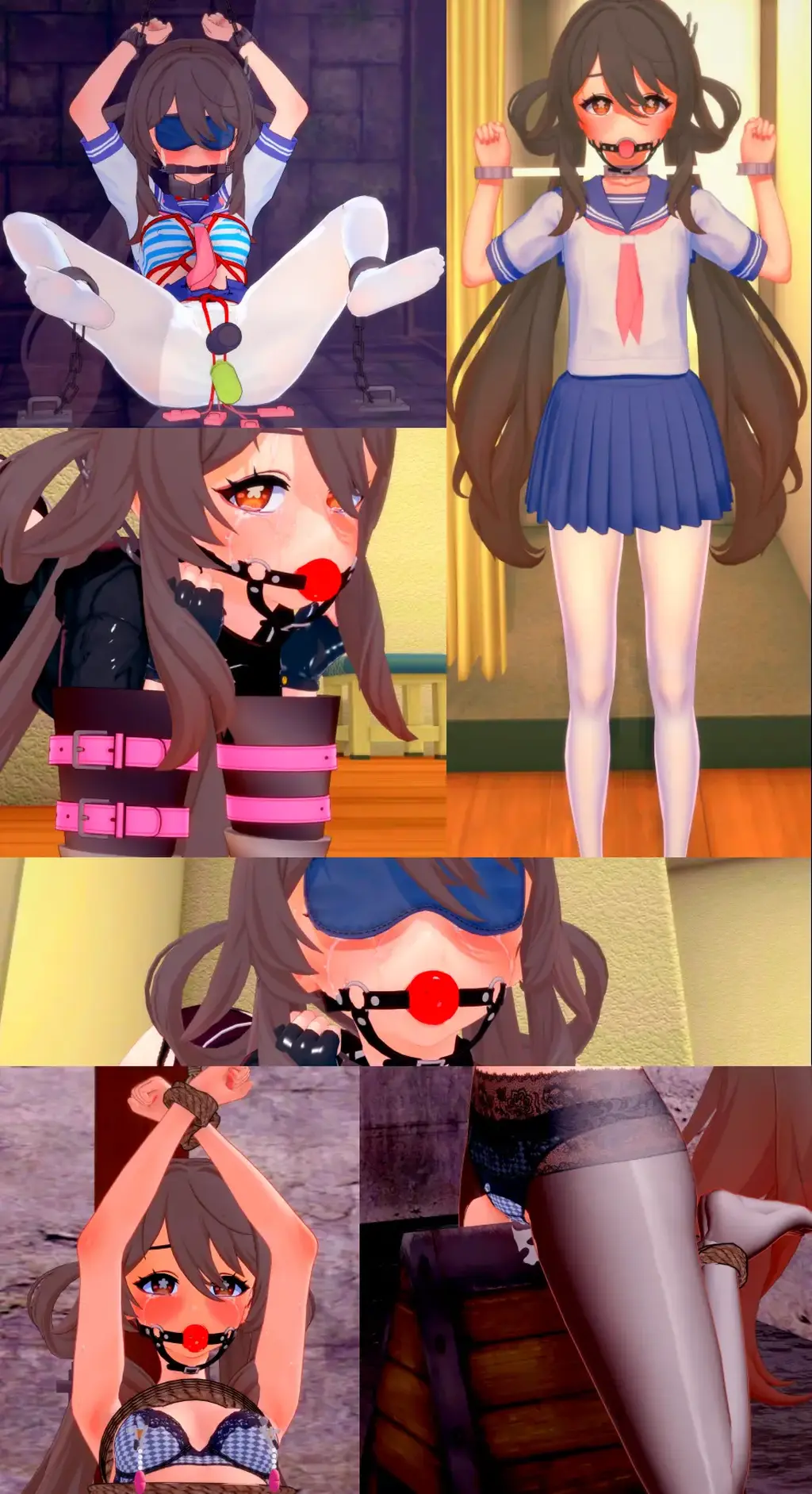 【3D】胡桃*简单拘束可实现性 - 颈手枷，人形犬，三角木马，地牢放置 [龟甲缚,3D画,游戏,游戏,口球]