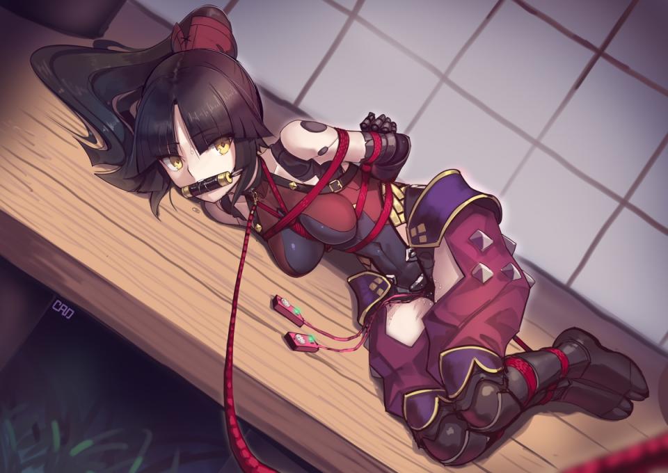  [Boxtie,Hogtie (Lying on stomach),Gag,Breast bondage,Japanese Anime,Bound arms behind,Pocket Vibrator,Over the knee boots]