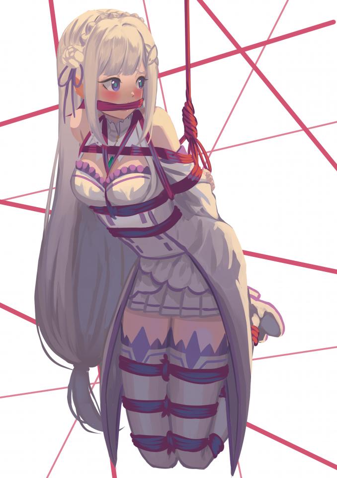转载，pixiv：cailin020 - emilia [驷马（俯卧）,吊缚,堵嘴,日本动漫,艾米莉亚]