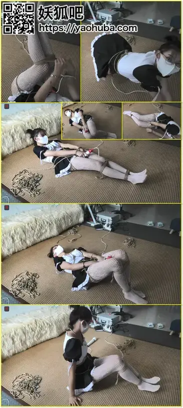 优秀假期工瑾瑜绳奴养成系列，自虐女孩之网袜女仆的自缚、自嗨，棒棒玩的很NICE  
