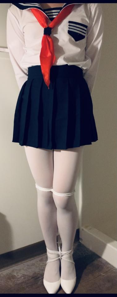 男生一枚（4） - #伪娘#白丝#学生制服#高跟鞋#自缚。自缚首次。因为工作，学习，生活原因。我要离开狐妖吧较长一段时间（单人间的住宿没了，关键啊） [学生（水手服）,白丝,伪娘]