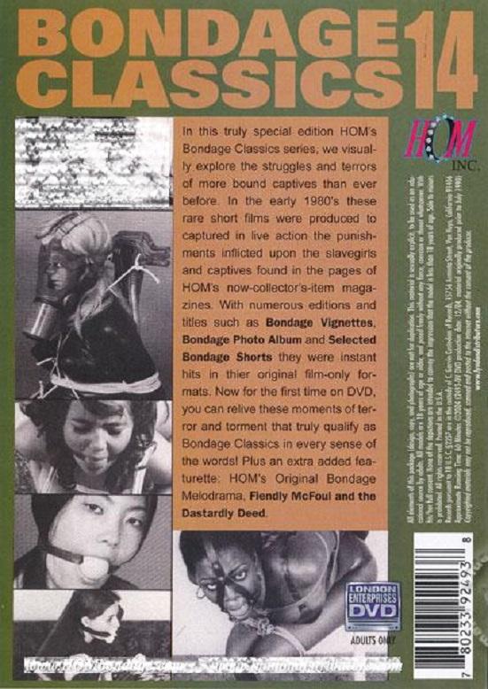 《Bondage Classics 14》 欧美HOM工作室出品1988年束缚经典系列集14，20世纪80年代初，这些罕见的短片被制作成实景束缚短片，记录了在HOM现在已成为收藏家的杂志上看到的对女M捆绑堵嘴的惩罚...<br>[In this truly special edition HOM's Bondage Classics series, we visually explore more bound subs than ever before. In the early 1980's, these rare short films were produced to capture - in live action - the punishments inflicted upon the slave girls found in the pages of HOM's now-collector's-item magazines. With numerous editions and titles such as Bondage Vignettes, Bondage Photo Album and Selected Bondage Shorts they were instant hits in their original film-only formats. Now for the first time on DVD, you can relive these moments of terror and torment that truly qualify as Bondage Classics in every sense of the word! Plus, an extra added featurette: HOM's Original Bondage Melodrama, Fiendly McFoul and the Dastardly Deed.]<br><span style='color:#b0b0b0;'>[Hidden text will display after purchase]</span><br>我的往期视频目录https://www.yaohuba.com/video_list.php?my_video=1（喜欢的多多关注，谢谢支持！）<br><br>