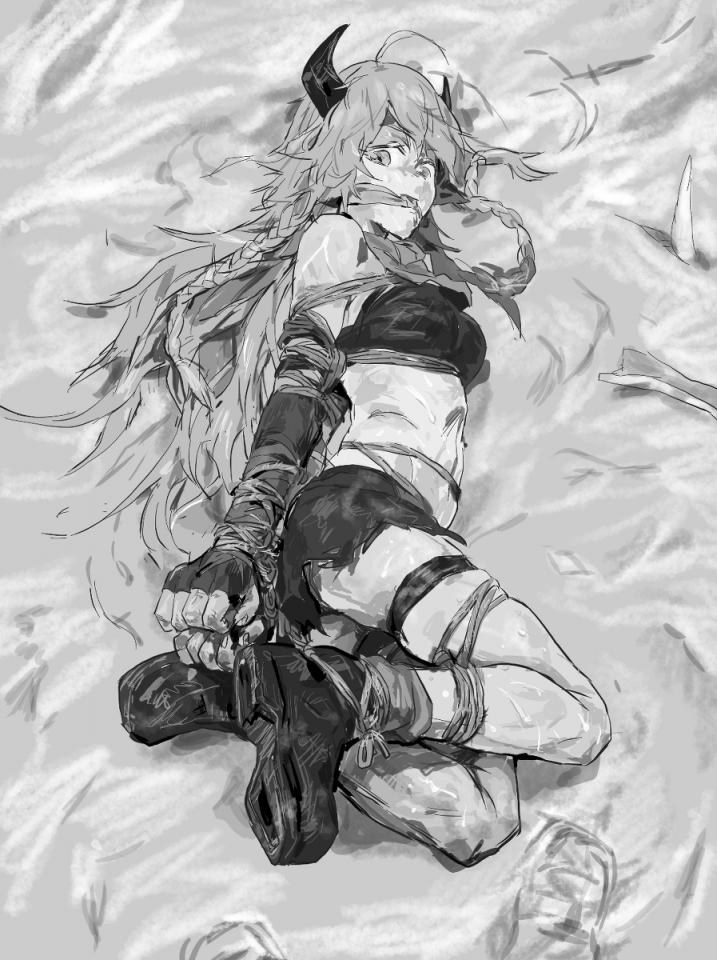 动漫捆绑杂图分享 [Hogtie (Lying on stomach),Gag,Elbows tied,Shorts,夜莺,可颂,夕]