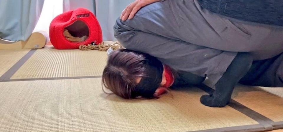  [Boxtie,Gag,Japanese Female,Breast bondage,Blindfolded,tape bondage]