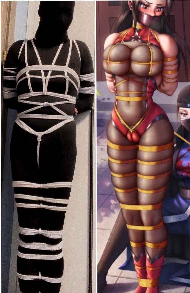 自缚·动漫图捆绑还原-全包zentai，全身紧缚 - 近50米绳子自缚还原冷焰炽冰大佬的捆绑图，边绑边和图对照，尽量还原绑法，后手做了绳套以便手自由脱出，后有抚摸提拉股绳，总之就是玩了个爽 (*^▽^*)