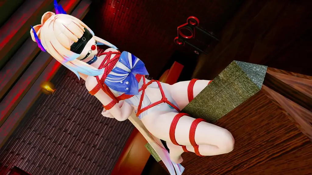 【原神3D拘束】可爱的心海被绑起来 [日式反绑,堵嘴,3D画,眼罩/蒙眼,股绳,三角木马,口球]