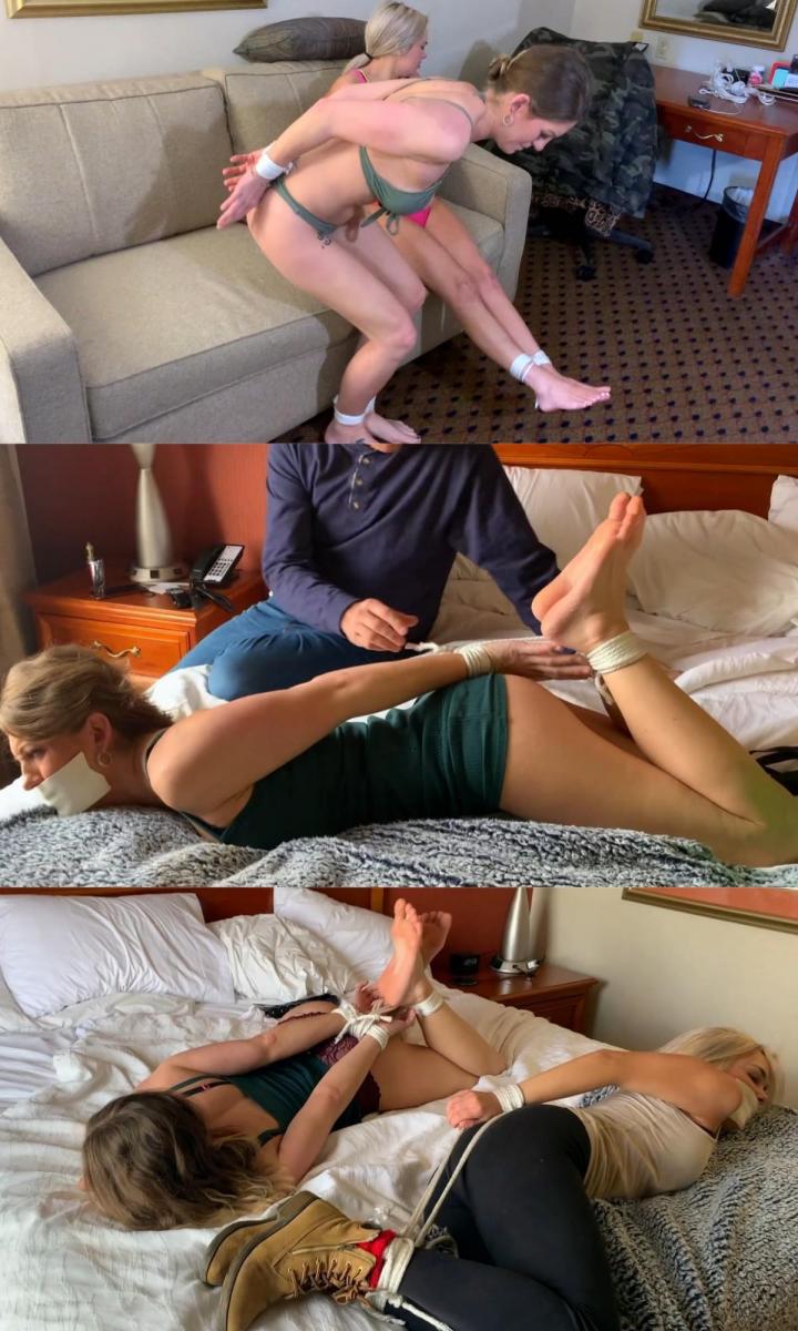 Don't Take My Step-Daughter  克里·斯佩克特鲁姆 (Keri Spectrum) 和她的继女布莱克·拉维斯塔 (Blake LaVista) 到一个遥远的岛屿度假。 布莱克检查了酒店，克里决定检查一下酒吧。 她遇到了一个她喜欢的男人并邀请他到她的房间。 在那里，他说服凯丽让他把她绑起来。 她让他这么做，而凯丽则被绑得很紧。 她被打屁股、受折磨，无法逃脱。 然后他告诉她，他将在她的房间里待上一周，而她和她的继女仍被捆绑并堵住嘴。 布莱克回来后看到她的继母奋力挣脱绳索，结果也被抓住并绑了起来。 这是度假的方式吗？Keri Spectrum and her step-daughter, Blake LaVista take a vacation on a far away island.  Blake checks out the hotel and Keri decides to check out the bar.  She meets a man that she likes and invites him to her room . There he convinces Keri to let him tie her up.  She lets him and Keri is bound in a tight hogtie.  She is spanked and tormented and cannot get free.  Then he tells her that he will stay in her room all week while she remains bound and gagged along with her step-daughter.  Blake arrives back and sees her step-mom struggling to break free from the ropes and gets captured and tied up as well.  Is this any way to spend a vacation?