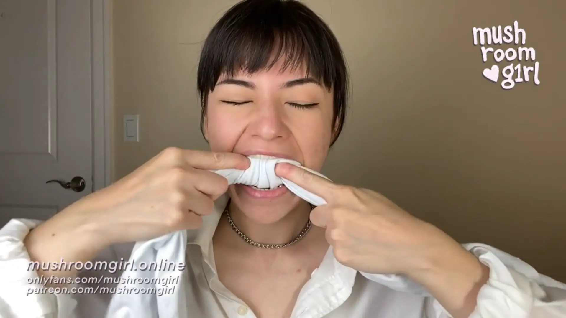 a woman with an invisible tape gag