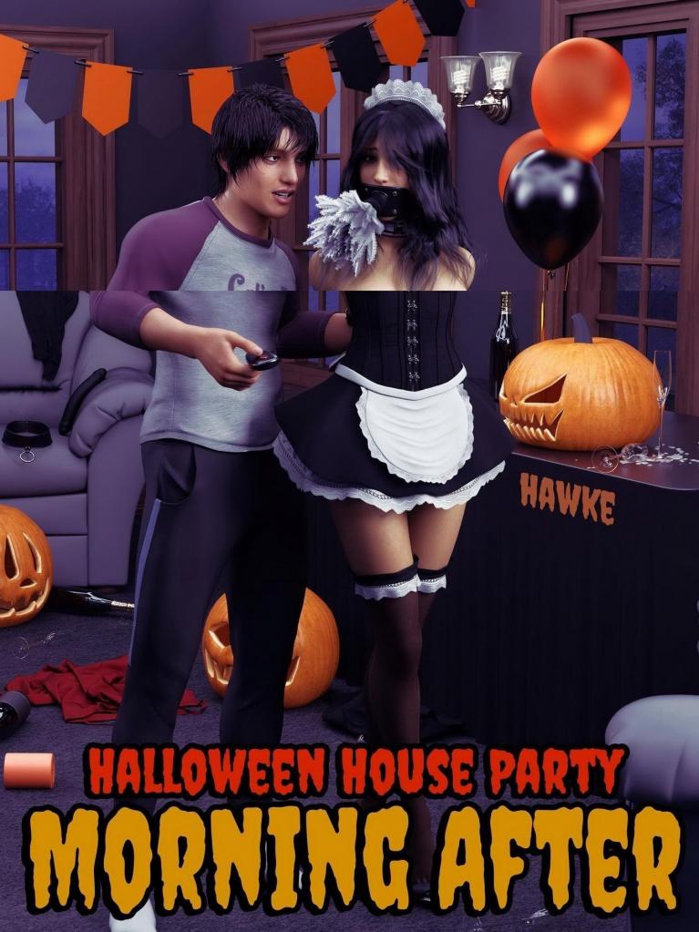 【中文翻译】Halloween House Party: The Morning After - (前3图为预览 the full collection begins with the 4th image)
Hawke 
万圣节派对狂欢过后，米歇尔发现自己被留下，被绑在壁橱里。前一天晚上，她的男朋友大卫喝醉后抛弃了她，现在大卫老板的儿子是家中唯一留下的人。随着派对余波未平，当年轻人发现她被绑着，急需帮助时，米歇尔的情况变得更糟。大卫老板的儿子没有立即帮助她，而是提出一个交易：米歇尔必须扮演他的女仆奴隶，打扫整个房子，作为他帮助她回家的交换条件。米歇尔无奈同意，意识到自己别无选择，于是开始了屈辱的早晨，她唯一的出路就是配合。
 [用户创建]