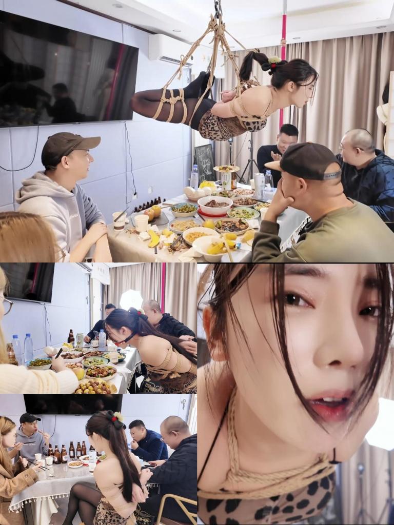 一绳所爱定拍，杨若琳餐桌游戏 模特杨若琳，捆绑餐桌游戏，依旧是猜菜名，猜对被投喂，猜错惩罚，喝酒，挑逗，挠痒，抽鞭子，戴口球，最后被吊至饭桌正上方，生无可恋。解压密码：123456