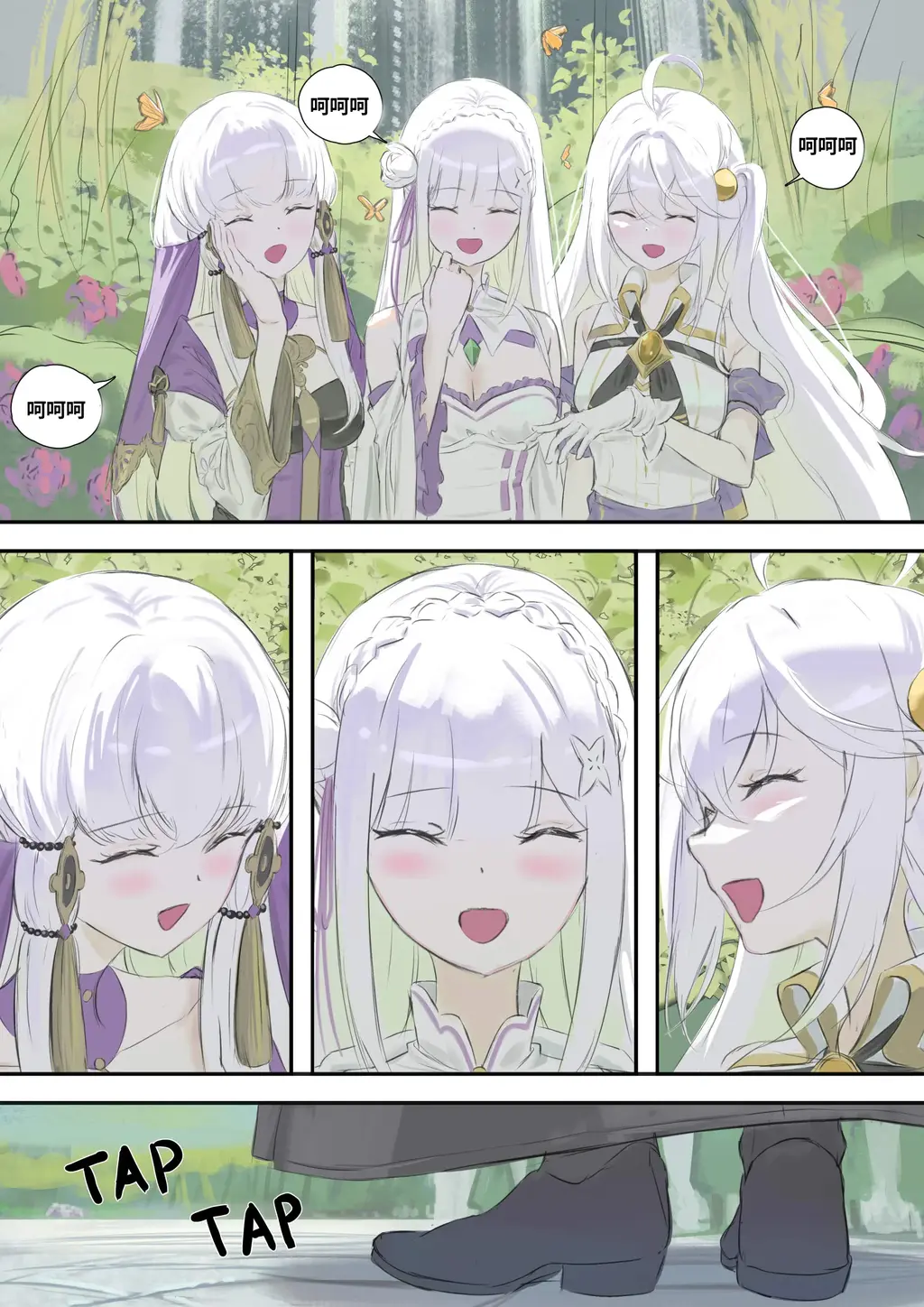 【中国翻译】emilia lyithea ninym - manga+ emilia g+ elaina, azusa, and eri - Cailin020
内容描述：漫画的第一部分，共10页。 第二部分是30张不同的图片（比基尼+蒙眼版）。第三部分是50张不同的图片（比基尼+蒙眼版).