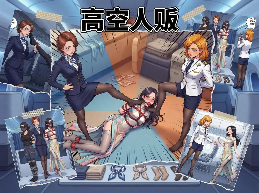 高空人贩-私人航班上久别重逢的大学室友们，没料到她们早已成为冒牌空乘的猎物。无处可逃的航班上，遭到冒牌乘务组的各式玩弄。（moss128的精品图系列） - 一场看似平静的国际航班之旅，本应充满了大学室友叙旧的欢声笑语，然而回荡在机舱深处的，却只有苦闷的呜咽与闷笑。元气满满运动生与气质旗袍女的航班劫难。
包含元素：各个击破，冒牌机组，激烈反抗，强制TK，气味调教，装箱贩卖。
首次发布额外赠送5张彩蛋图：冒牌机组遭遇黑吃黑，身份转换中究竟谁才是捕猎的黄雀？
共：带字正文图30张+5张彩蛋图+无字欣赏图（正文+彩蛋）35张。每张均为精心制作，希望大家看得开心。
（根据观众大大们的反馈，本次增加了无字欣赏图，感谢各位的支持。） [职业（空姐）,中国女孩, 剧情向,口球,捆绑]
