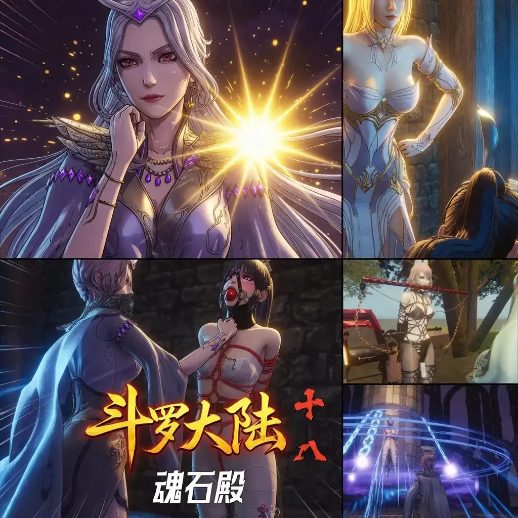斗罗正18 魂石殿 - 在武魂殿的复仇之夜后，教皇比比东与女儿千仞雪联手，将曾经的死敌——十万年魂兽小舞彻底俘虏。
粉兔耳被口球堵住、白色连裤袜与黑色芭蕾高跟长靴、单手套、红色魔绳、章鱼怪触手化身的淫缚……小舞被迫以最耻辱的半蹲姿势骑在木马上，随后被绑上魂力汲取圣柱，成为母女专属的“活电池”与性宠。金色兔尾震动、魂力被缓缓抽离，她只能一边呜咽一边在神庙中无助颤抖。
与此同时，另一边——
宁荣荣与朱竹青成功反杀，将胡列娜变成黑丝乳胶奴隶，用口枷、脚镣、人力车牵着她在森林中羞辱游街。鞭子抽打下，高傲的狐狸圣女只能被迫挺胸扭臀拉车。
母女的极致调教 × 少女们的残酷反击
一场跨越战场与神庙的漫长而淫靡的复仇游戏