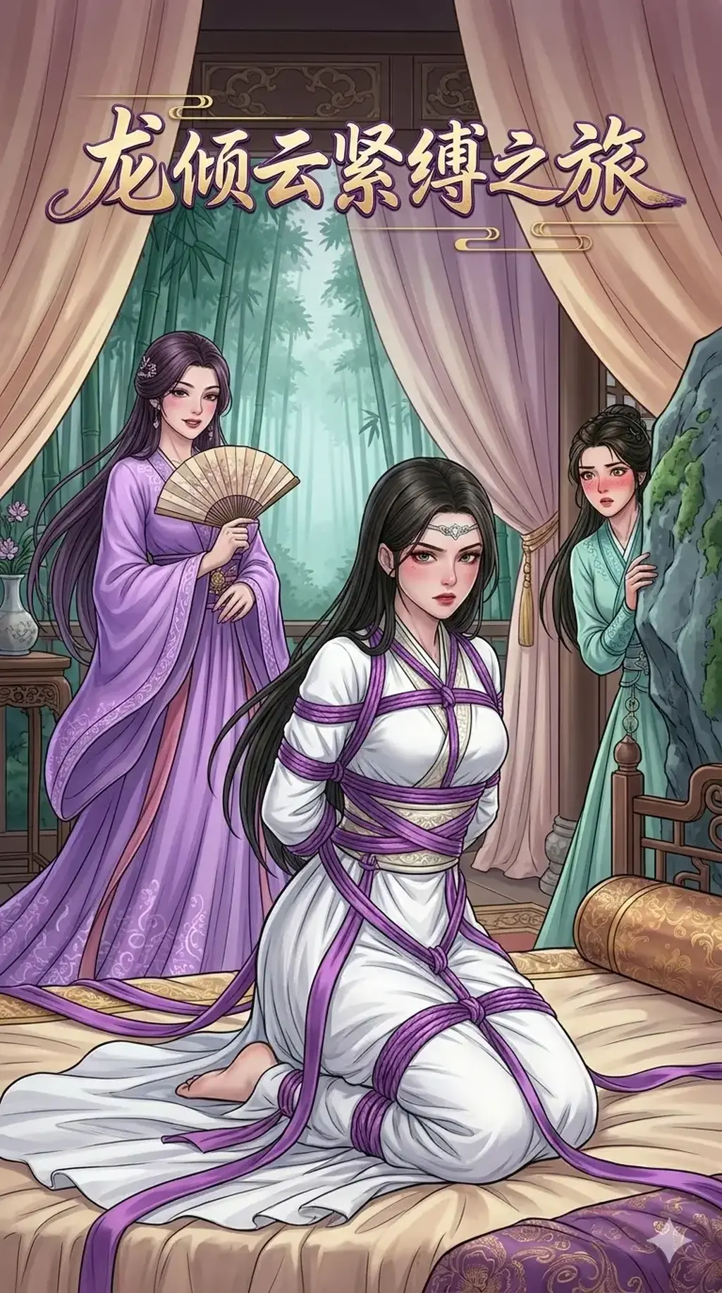 龙倾云的紧缚之旅 - 龙倾云是空灵门大师姐，武功高绝，师妹沐冰更是对其倾慕不已，这一日她偷窥龙倾云练剑，却突然见到一紫衣美女飘然而落，解开了几个月前发生的事情……