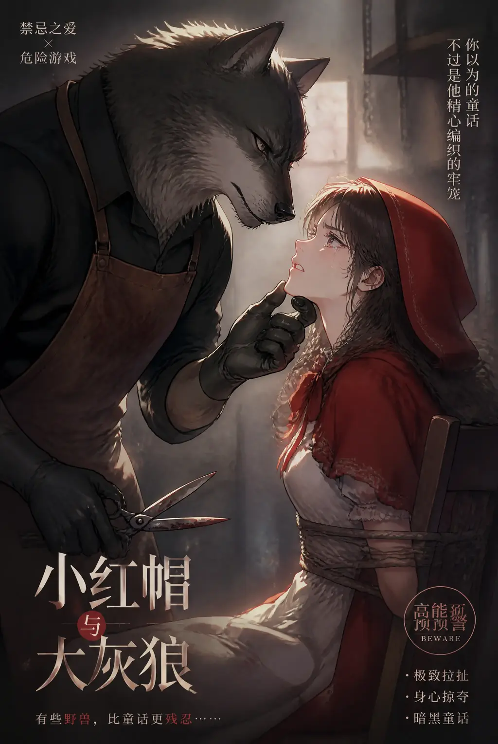 《异恋—小红帽与大灰狼》 - 经典故事改编，国漫画风，或者其他有趣故事根据自己的喜好定制，画风与人物一致性不高，请谅解，制作不易，请多多支持。 [中国女孩, 剧情向,挣扎,绑架,捆绑,控制,抓住头发,挣扎,接吻]