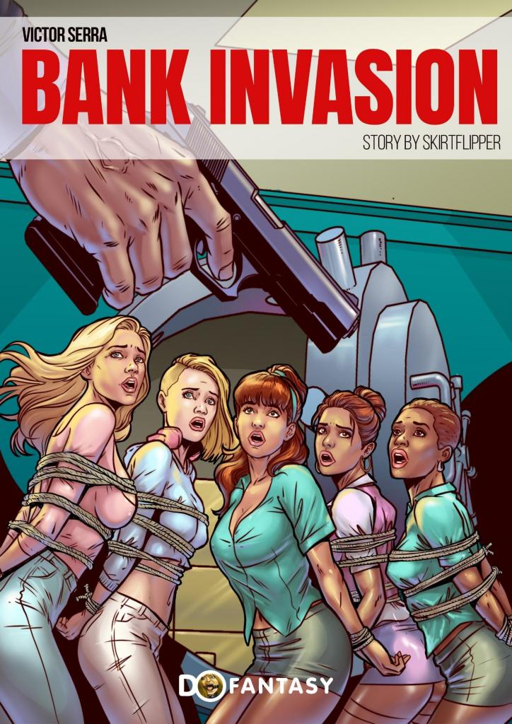Bank Invasion - Victor Serra
《银行入侵》在宁静的普莱瑟镇，害羞的银行职员杰克终于鼓起勇气，去接近他一直痴迷的美丽出纳员安珀——可就在这时，四名蒙面劫匪突然闯入并彻底夺走银行的控制权。原本只是高风险的抢劫，很快就变成了对所有在场者的赤裸、无底线的支配。劫匪以冷酷的强势掌控一切，把工作人员和顾客当作他们个人的玩物，来度过一个充满极度情色娱乐的下午。傲慢的银行经理安娜被剥去束缚衣物，被紧紧捆绑起来，并在劫匪强行粉碎她的反抗过程中遭到不断的使用。身材丰腴的年轻出纳员玛丽娅、温柔的安珀，以及惊艳的金发母女组合和艾莉，都承受了沉重的束缚、羞辱性的暴露、抽打，以及在银行正中央发生的强烈性支配——在柜台上、彼