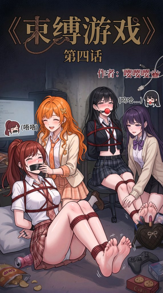 《束缚游戏》第四话：绑架调教乐队少女 - 周影为了完成系统的任务，将乐队其余成员一同捆绑调教，最终完成系统的任务 [堵嘴, 剧情向,TK,JK,堵嘴（胶带）,模特珺珺,原味堵嘴]