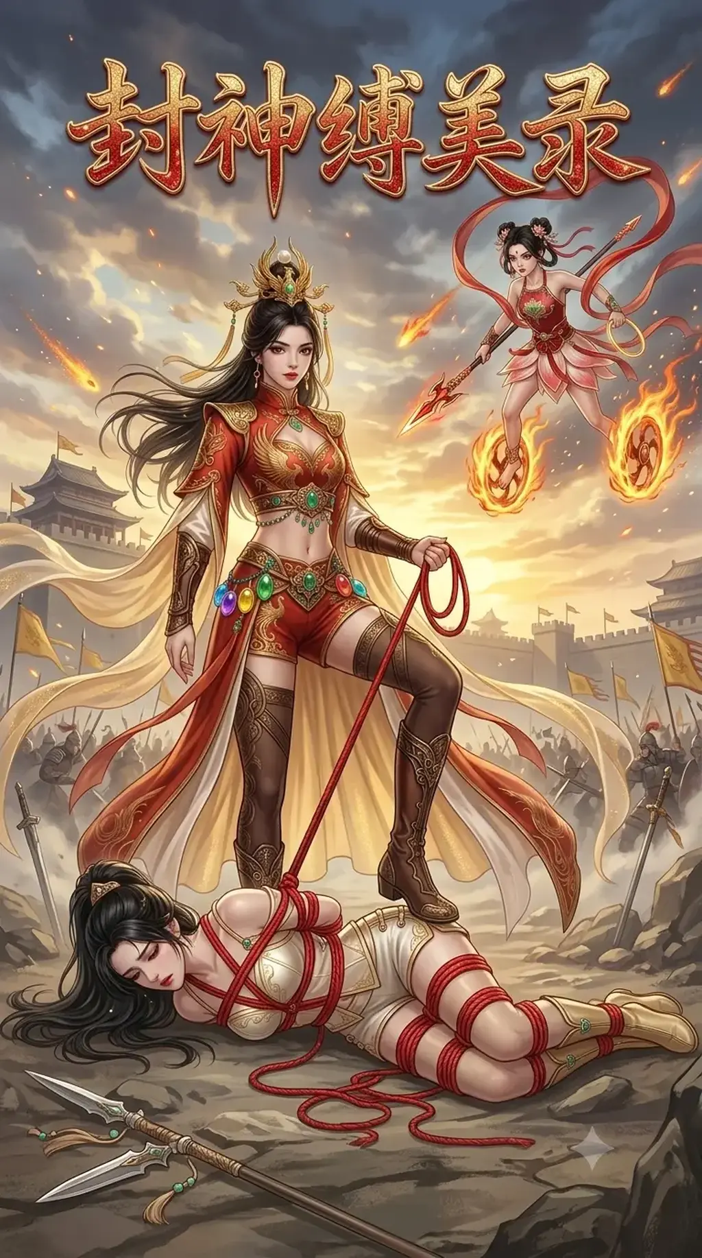 封神缚美录 - 我写过一个邓婵玉与捆仙绳的故事，这次做分镜设计的实验就把这个故事扩展了一下用了，故事设计是邓婵玉绑了萧灵儿，哪吒来救败在邓婵玉五光石下，邓婵玉志得意满之际败给了土行孙，之后就是我写的那个故事里的内容。这个漫画是我改变过去单调分镜的开始，我希望慢慢地能把分镜语言，镜头叙事，人物设计这些都做得更好一些，我最近一直在学漫画制作方面的知识，也希望自己能够进步一些。这样的内容效率会低很多很多，一开始也会很不成熟，但以后一定会越来越好的。