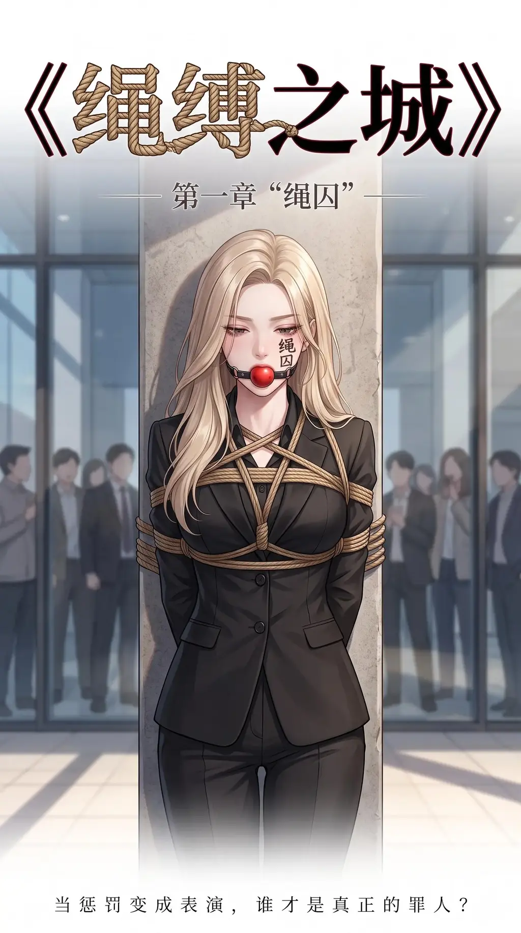《绳缚之城》第一章——“绳囚” - 简介 · 《绳缚之城》
都市里出现神秘组织“绳匠”，他们的目的是什么？
第一章主角为美女总裁，三天前，她是集团总裁，手握权柄，俯瞰众生。
三天后，她被绑在公司门口的立柱上，嘴里塞着红色口球，脸上刻着两个字——绳囚。

这不是一起简单的绑架案。
这是一场公开处刑。
绑她的人自称“绳匠”。他说，法律管不了的人，他来管。那些逃脱制裁的罪人，那些用金钱和权力掩盖真相的人——绳匠的绳索，会一个一个找上门来。
每一个人，都逃不过。
这只是开始。
而“绳匠”的名字，才刚刚开始被人记住。

包含元素：绑架，捆绑拘禁，户外放置，公开处刑