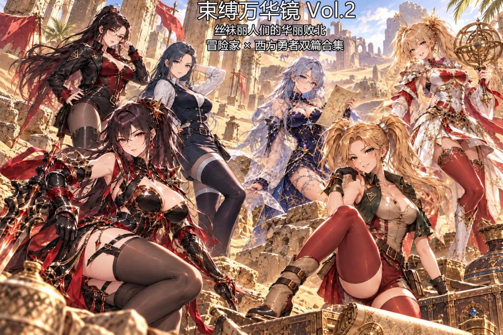 《束缚万华镜 Vol.2》——丝袜丽人们的华丽败北｜冒险家 × 西幻勇者双篇合集--藤蔓、陷阱、绳索、暗精灵与遗迹深处的层层危机（moss128的精品图系列） - 继《束缚万华镜 Vol.1》之后，我们的主角们将离开珠宝馆与魔法神殿，进入两个更加危险、也更加荒野化的世界。一边，是深入失落森林遗迹的三位现代成年冒险家；另一边，则是由魔剑士、星术师与圣骑士组成的西幻高阶冒险小队。
1、遗迹冒险篇｜吞噬探险者的古代森林  2、西幻冒险篇｜暗精灵的围猎场   带字剧情版：31张  无字欣赏版：31张  合计：62张图片
附：最近读者大大们应该也有感觉，作品的画风不是很稳定，因为今年ai的政策有很明显的收紧，有时候同一部漫画为了保证剧情连续不得不的尝试几个ai生成。目前moss正在努力寻找新的途径，也正在考虑本地部署绘图ai，请各位看官大大敬请期待吧，后续会为