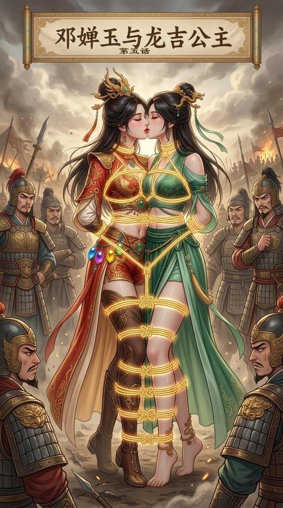 龙吉公主与邓婵玉第五话 - 国庆特惠，新上传的都会便宜卖，旧的打折促销还在继续，一直到国庆结束，《巾帼紧缚录》《封神缚美录》《女侠飞贼紧缚行》等一些漫画都在打折（因为系统有促销数量限制，不能全部打折），大家可以去我空间看看。
龙吉公主在征服邓婵玉之后妖族来袭，邓婵玉为了救龙吉公主身受重伤，却也擒了女妖，之后龙吉公主将邓婵玉带到了昆仑山救治，二人感情继续升温.....
