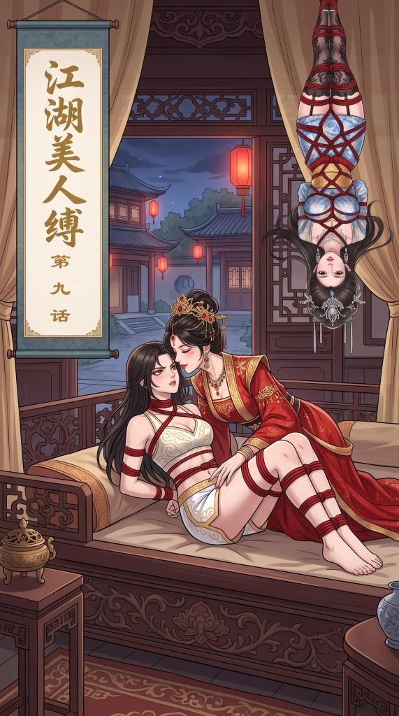 江湖美人缚第九话 - 玉罗刹缓缓醒来，看到了和自己被绑在一起的楚灵云，楚灵云不知道玉罗刹就是激励自己走上行侠仗义之路，那位被云家三姐妹端掉的缚美楼楼主，只是将她当成了普通受难女子，对她很有好感，向她保证自己会救她，还说出了自己亲姐是圣女门中人，玉罗刹听了之后编了个玉玲珑的身份与她交流，二人情感升温，可到了晚上，玉罗刹却被带走了，让楚灵云十分焦急.....